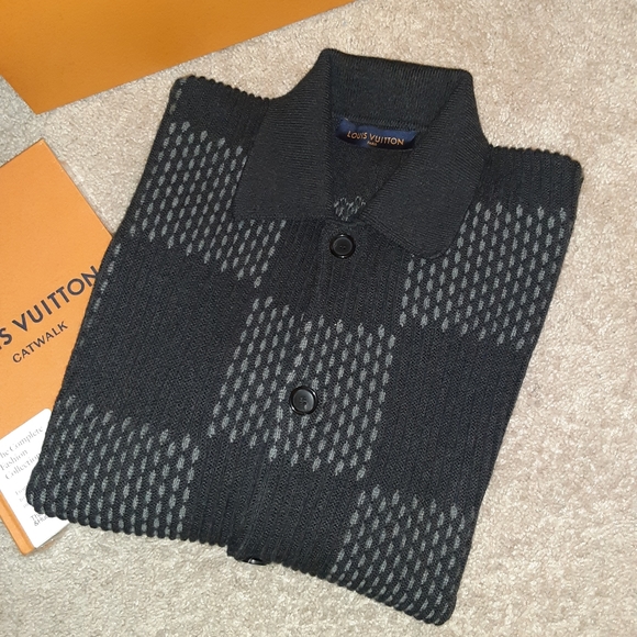 MEN'S LOUIS VUITTON GREY DAMIER WOOL CARDIGAN